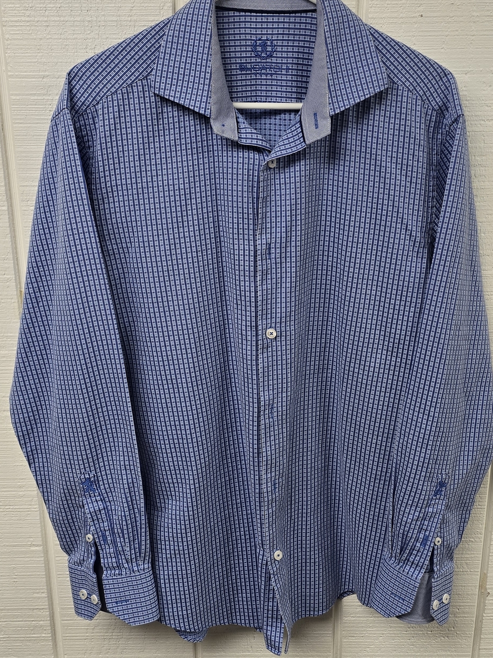 Bugatchi Vomo 16.5 34/35 Luxury Blue Long-Sleeve Button-Down Shirt Size Large